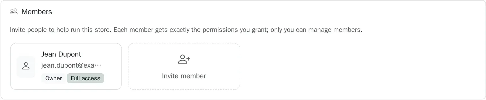 The Members card in the store settings