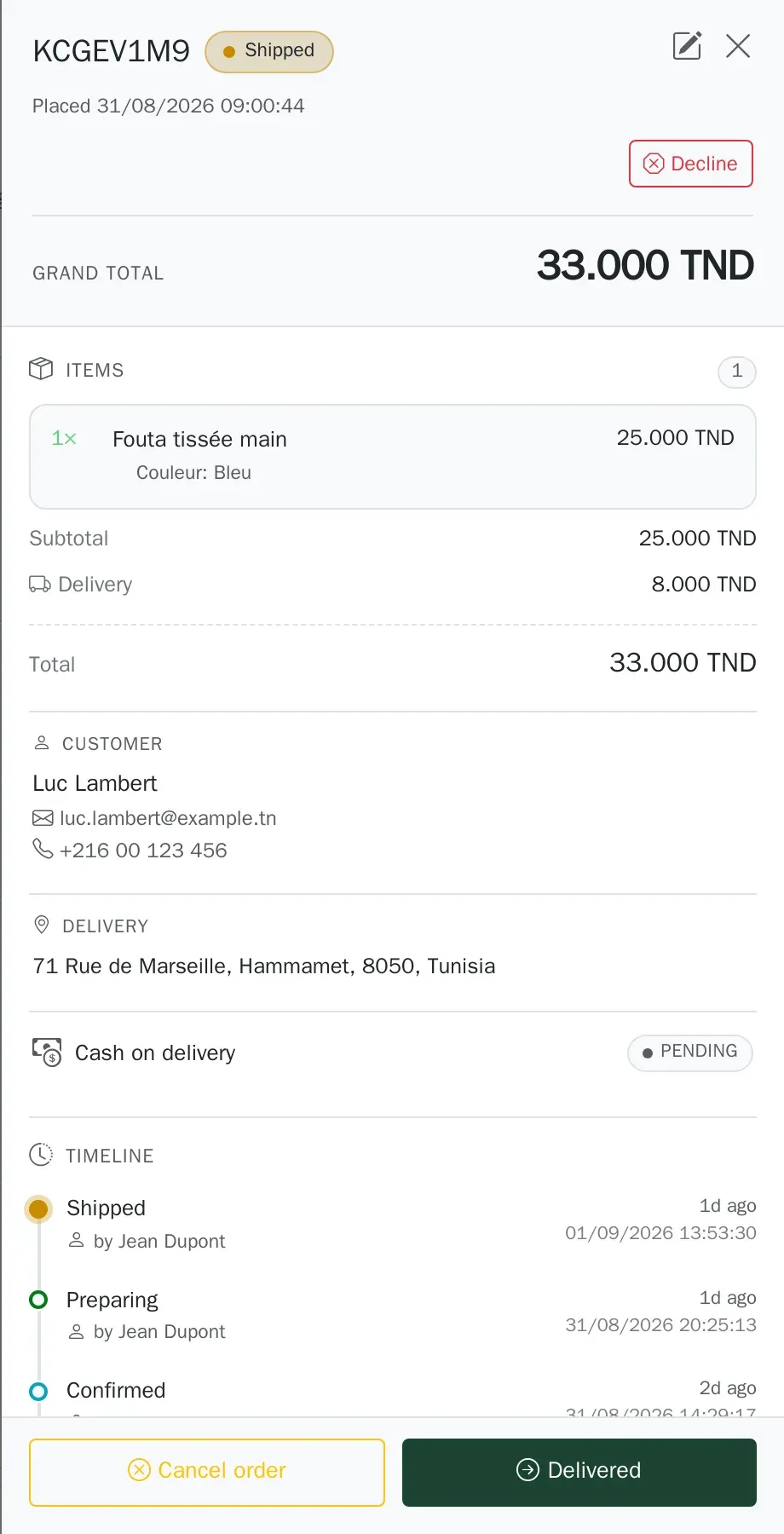 An open order detail