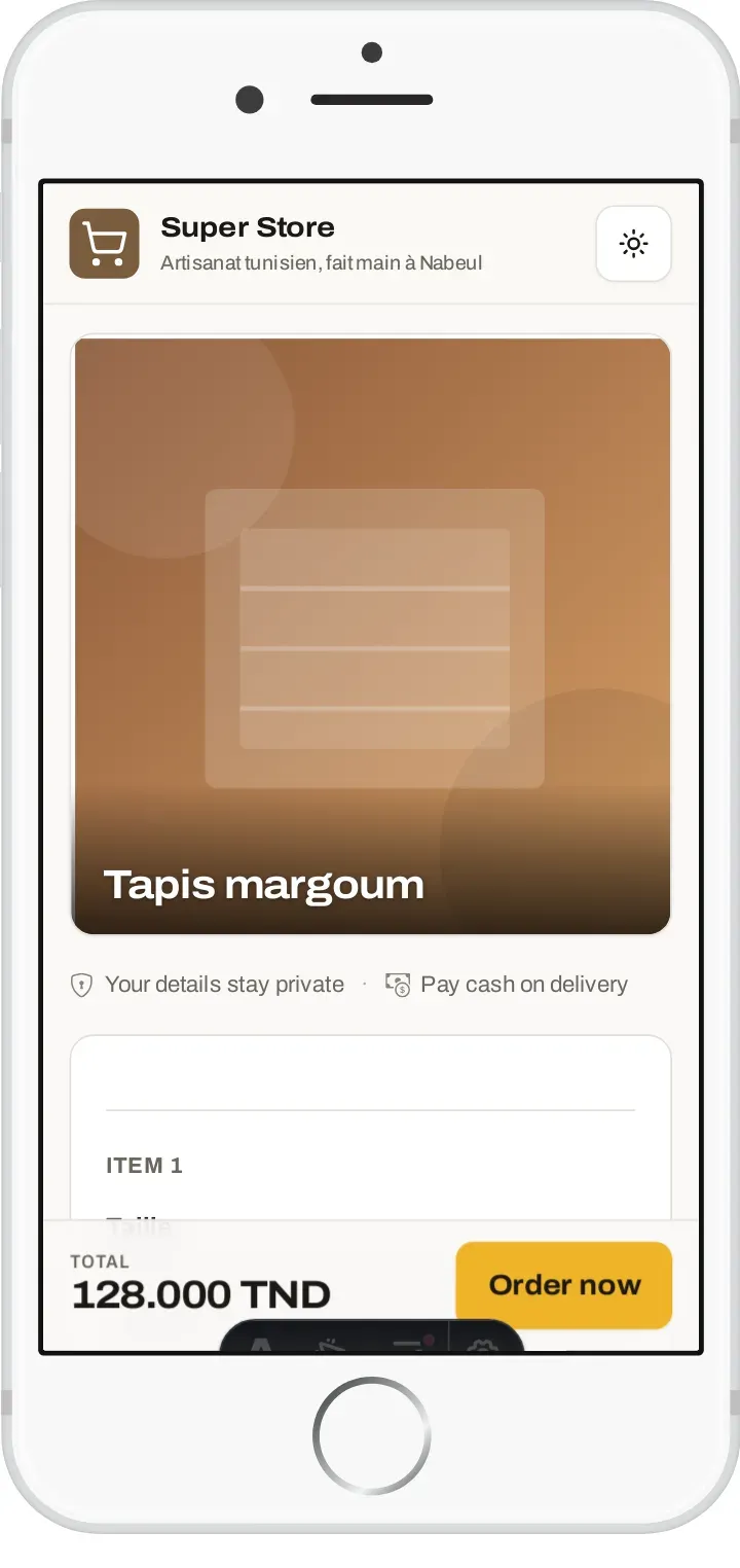 The phone preview beside the product editor