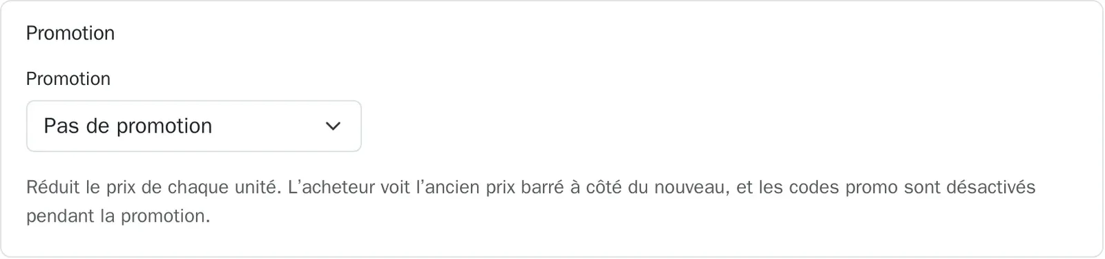 La carte Promotion dans l’éditeur de produit